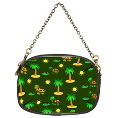 Turtle And Palm On Green Pattern Chain Purse (one Side) by Daria3107