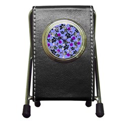 Purple Flower On Lilac Pen Holder Desk Clock