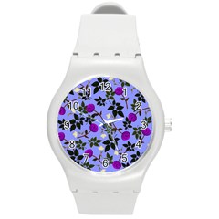 Purple Flower On Lilac Round Plastic Sport Watch (m)