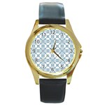 Arabic Vector Seamless Pattern Round Gold Metal Watch Front