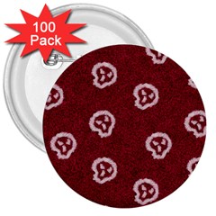 White Skulls On Red Shiny Background 3  Buttons (100 Pack)  by SychEva