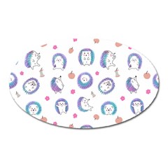 Cute And Funny Purple Hedgehogs On A White Background Oval Magnet by SychEva