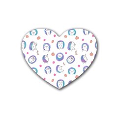 Cute And Funny Purple Hedgehogs On A White Background Rubber Coaster (heart)  by SychEva