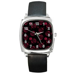 Red Sponge Prints On Black Background Square Metal Watch by SychEva