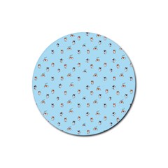 Cute Kawaii Dogs Pattern At Sky Blue Rubber Coaster (round)  by Casemiro