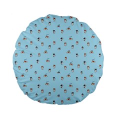 Cute Kawaii Dogs Pattern At Sky Blue Standard 15  Premium Flano Round Cushions