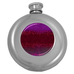 Red Splashes On Purple Background Round Hip Flask (5 Oz) by SychEva