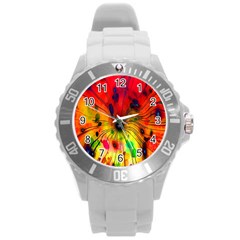 Color-background-structure-lines Round Plastic Sport Watch (l) by Sudhe