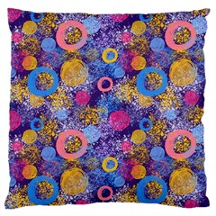 Multicolored Splashes And Watercolor Circles On A Dark Background Large Cushion Case (two Sides) by SychEva