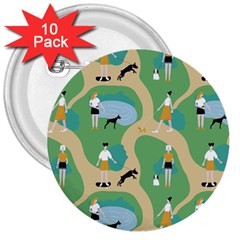 Girls With Dogs For A Walk In The Park 3  Buttons (10 Pack)  by SychEva