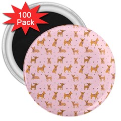 Cute Chihuahua With Sparkles On A Pink Background 3  Magnets (100 Pack) by SychEva