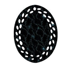 Turquoise Abstract Flowers With Splashes On A Dark Background  Abstract Print Oval Filigree Ornament (two Sides) by SychEva