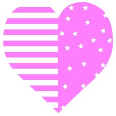 Saturated Pink Lines And Stars Pattern, Geometric Theme Wooden Puzzle Heart by Casemiro
