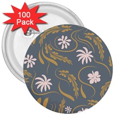 Folk Flowers Pattern  3  Buttons (100 Pack)  by Eskimos