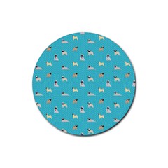 Funny Pugs Rubber Round Coaster (4 Pack) 