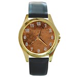 Aged Leather Round Gold Metal Watch