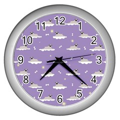 Pug Dog On A Cloud Wall Clock (silver) by SychEva