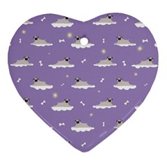 Cheerful Pugs Lie In The Clouds Ornament (heart) by SychEva