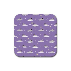 Cheerful Pugs Lie In The Clouds Rubber Coaster (square)  by SychEva