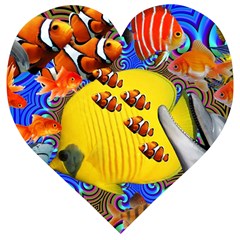 Swimming With The Fishes Wooden Puzzle Heart by impacteesstreetwearcollage