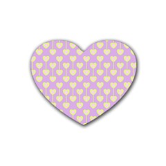 Yellow Hearts On A Light Purple Background Heart Coaster (4 Pack)  by SychEva