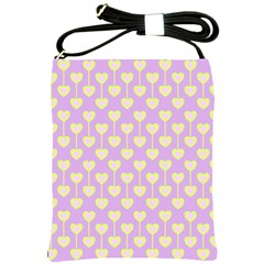 Yellow Hearts On A Light Purple Background Shoulder Sling Bag by SychEva
