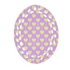 Yellow Hearts On A Light Purple Background Ornament (oval Filigree) by SychEva