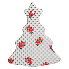 Red Vector Roses And Black Polka Dots Pattern Christmas Tree Ornament (two Sides) by Casemiro