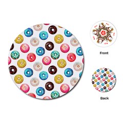 Delicious Multicolored Donuts On White Background Playing Cards Single Design (round) by SychEva
