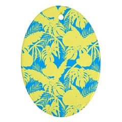 Yellow And Blue Leafs Silhouette At Sky Blue Ornament (oval)