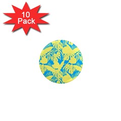 Yellow And Blue Leafs Silhouette At Sky Blue 1  Mini Magnet (10 Pack) 