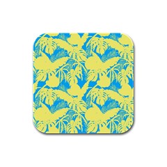 Yellow And Blue Leafs Silhouette At Sky Blue Rubber Square Coaster (4 Pack) 