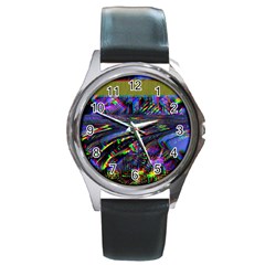 Unadjusted Tv Screen Round Metal Watch by MRNStudios