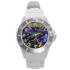 Unadjusted Tv Screen Round Plastic Sport Watch (l) by MRNStudios