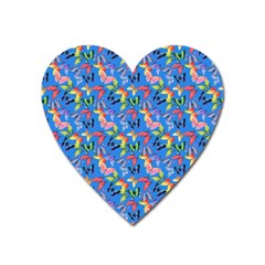 Multicolored Butterflies Fly On A Blue Background Heart Magnet by SychEva