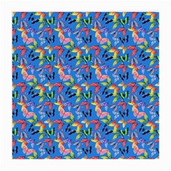 Multicolored Butterflies Fly On A Blue Background Medium Glasses Cloth (2 Sides) by SychEva