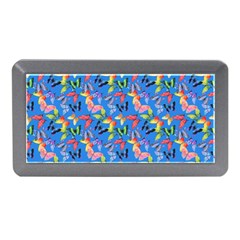 Multicolored Butterflies Fly On A Blue Background Memory Card Reader (mini) by SychEva