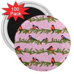 Bullfinches Sit On Branches On A Pink Background 3  Magnets (100 Pack) by SychEva