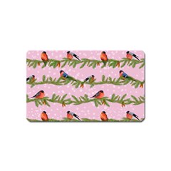 Bullfinches Sit On Branches On A Pink Background Magnet (name Card) by SychEva