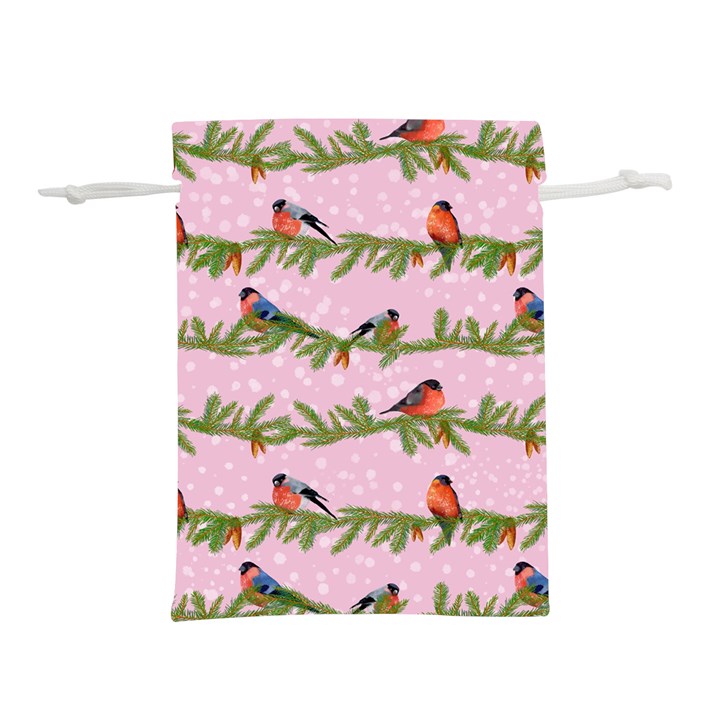 Bullfinches Sit On Branches On A Pink Background Lightweight Drawstring Pouch (L)