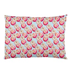 Pink And White Donuts On Blue Pillow Case by SychEva