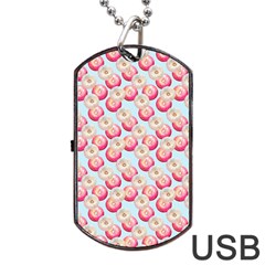 Pink And White Donuts On Blue Dog Tag Usb Flash (one Side) by SychEva