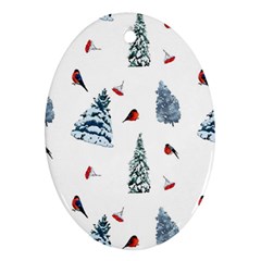 Christmas Trees And Bullfinches Oval Ornament (two Sides) by SychEva