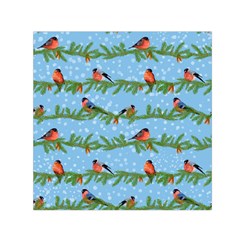 Bullfinches On Spruce Branches Small Satin Scarf (square) by SychEva