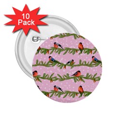 Bullfinches Sit On Branches On A Pink Background 2 25  Buttons (10 Pack)  by SychEva