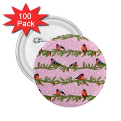 Bullfinches Sit On Branches On A Pink Background 2 25  Buttons (100 Pack)  by SychEva