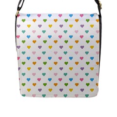Small Multicolored Hearts Flap Closure Messenger Bag (l) by SychEva