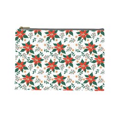 Large Christmas Poinsettias On White Cosmetic Bag (large) by PodArtist
