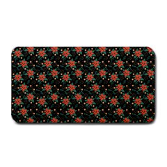 Medium Red Christmas Poinsettias On Black Medium Bar Mats by PodArtist