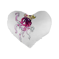 Carnie Squid Standard 16  Premium Flano Heart Shape Cushions by Limerence
